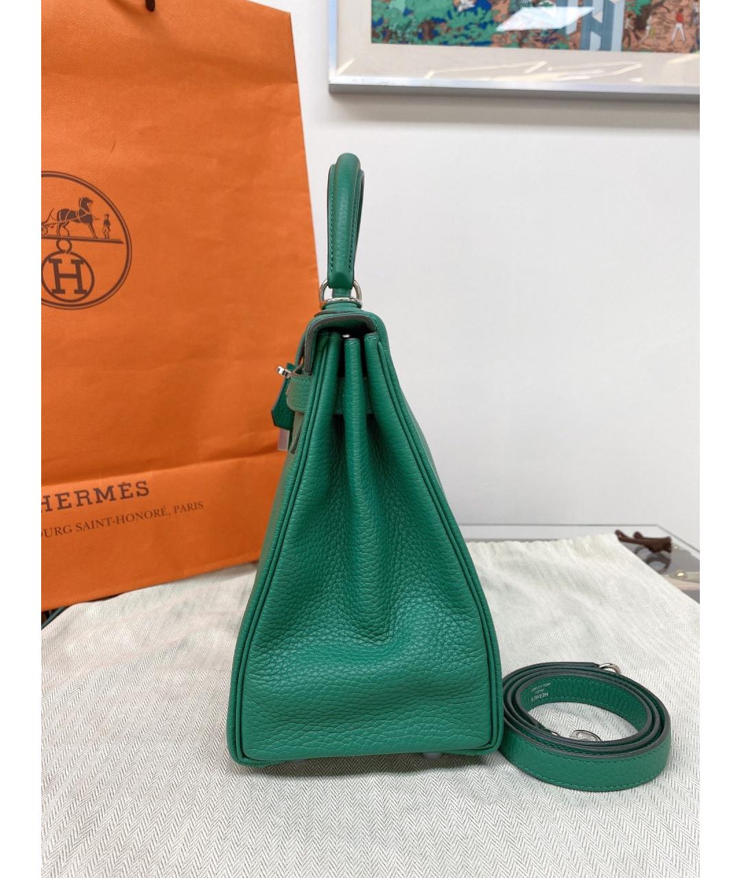 HERMES Зеленая кожаная сумка с короткими ручками, фото 4
