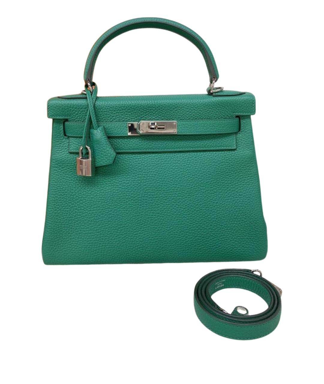 HERMES Зеленая кожаная сумка с короткими ручками, фото 1