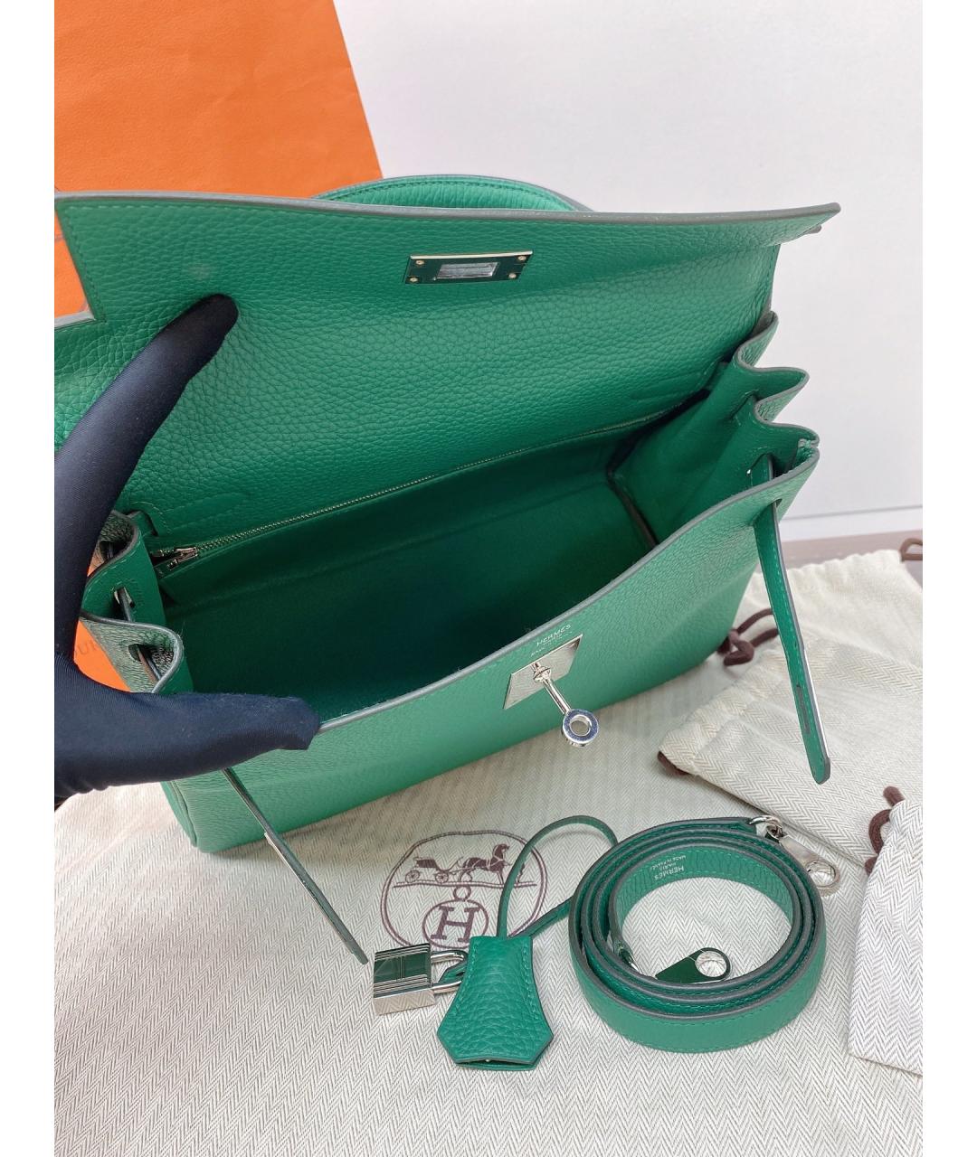 HERMES Зеленая кожаная сумка с короткими ручками, фото 7