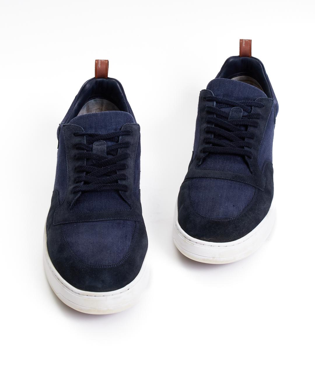 LORO PIANA Темно-синие замшевые низкие кроссовки / кеды, фото 5