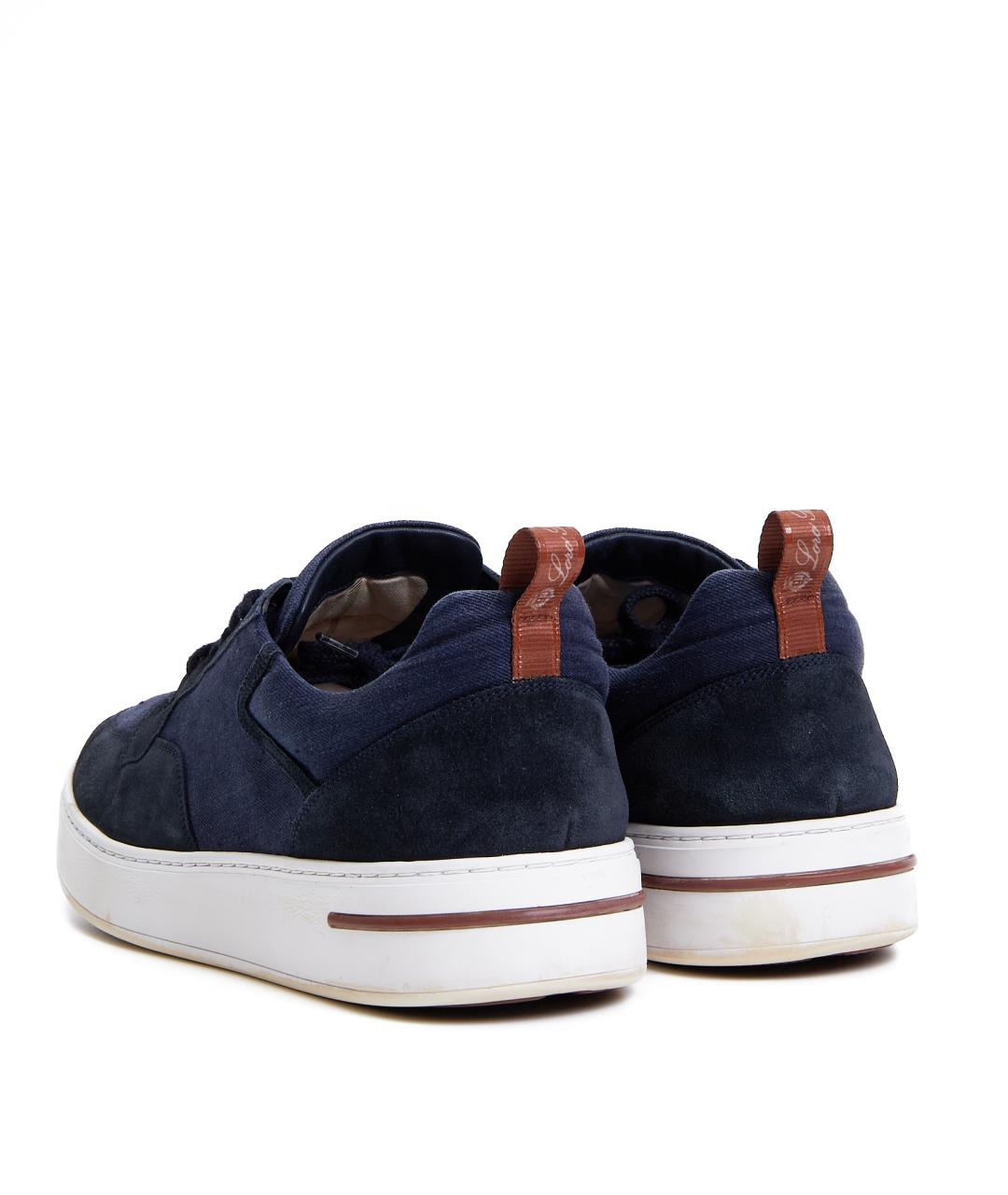 LORO PIANA Темно-синие замшевые низкие кроссовки / кеды, фото 4