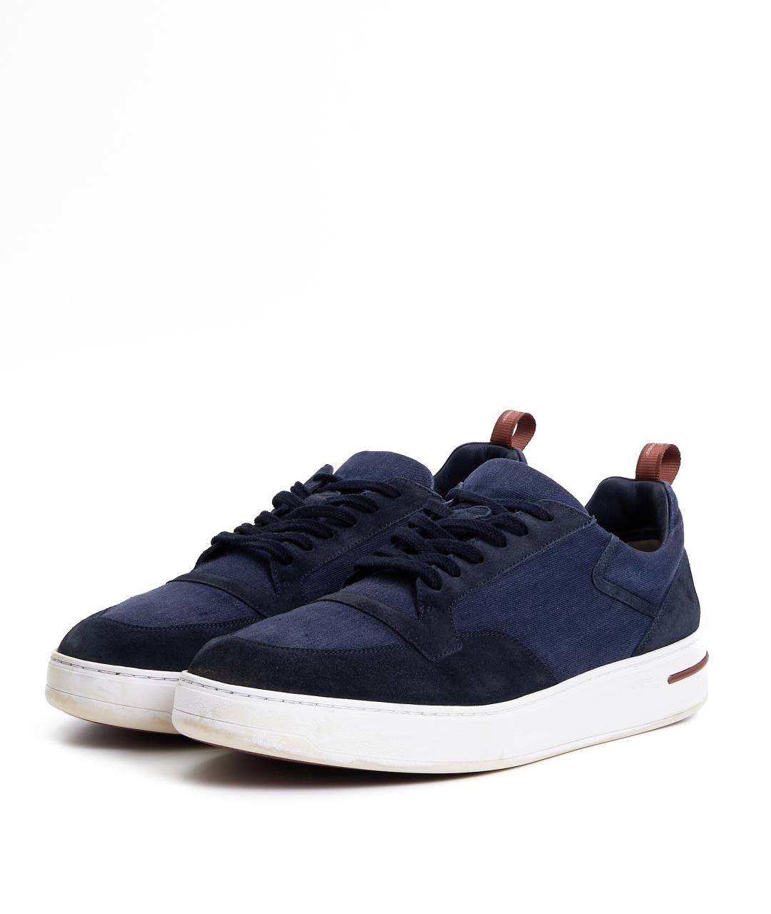 LORO PIANA Темно-синие замшевые низкие кроссовки / кеды, фото 2