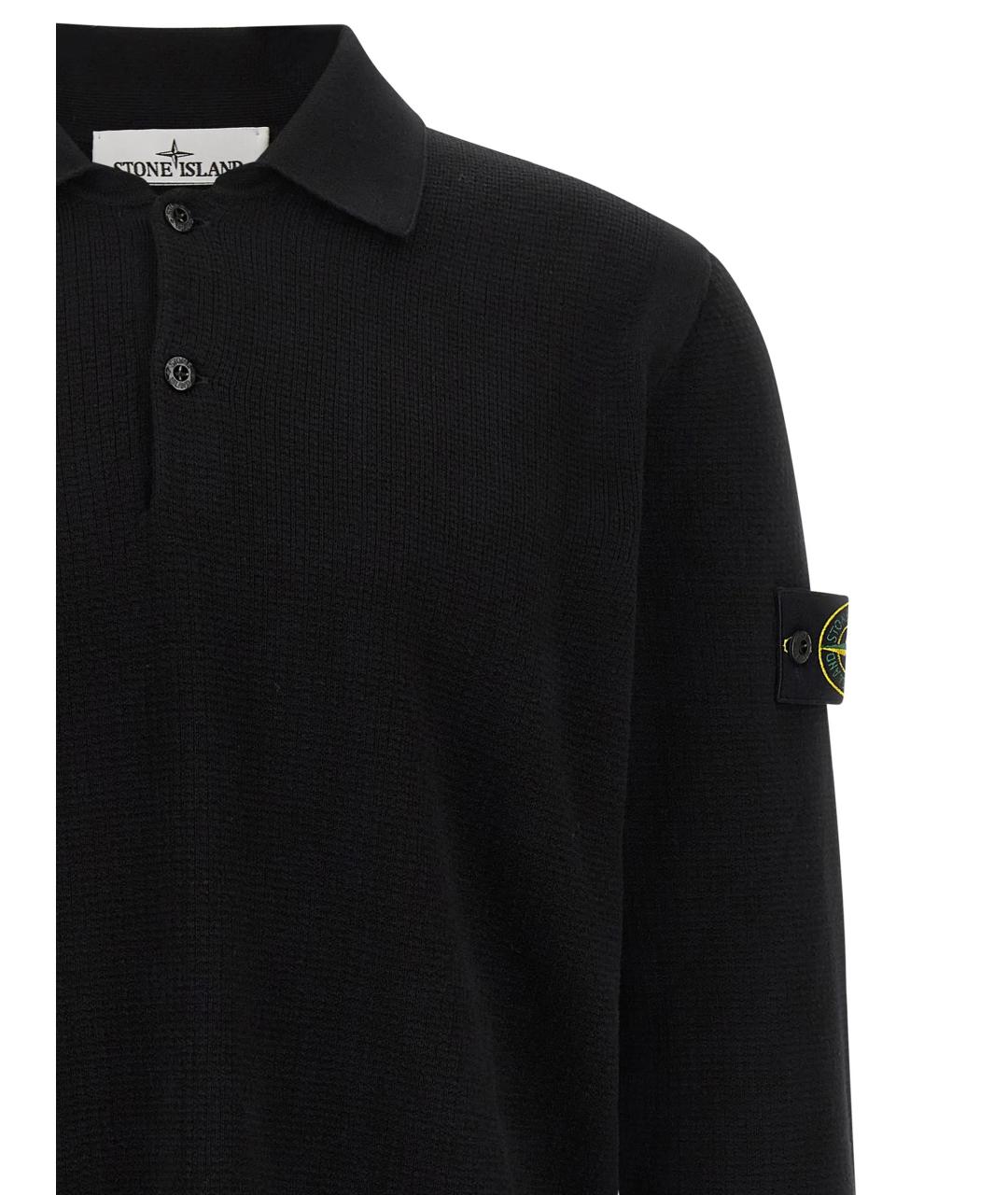 STONE ISLAND Черное хлопковое поло с длинным рукавом, фото 3