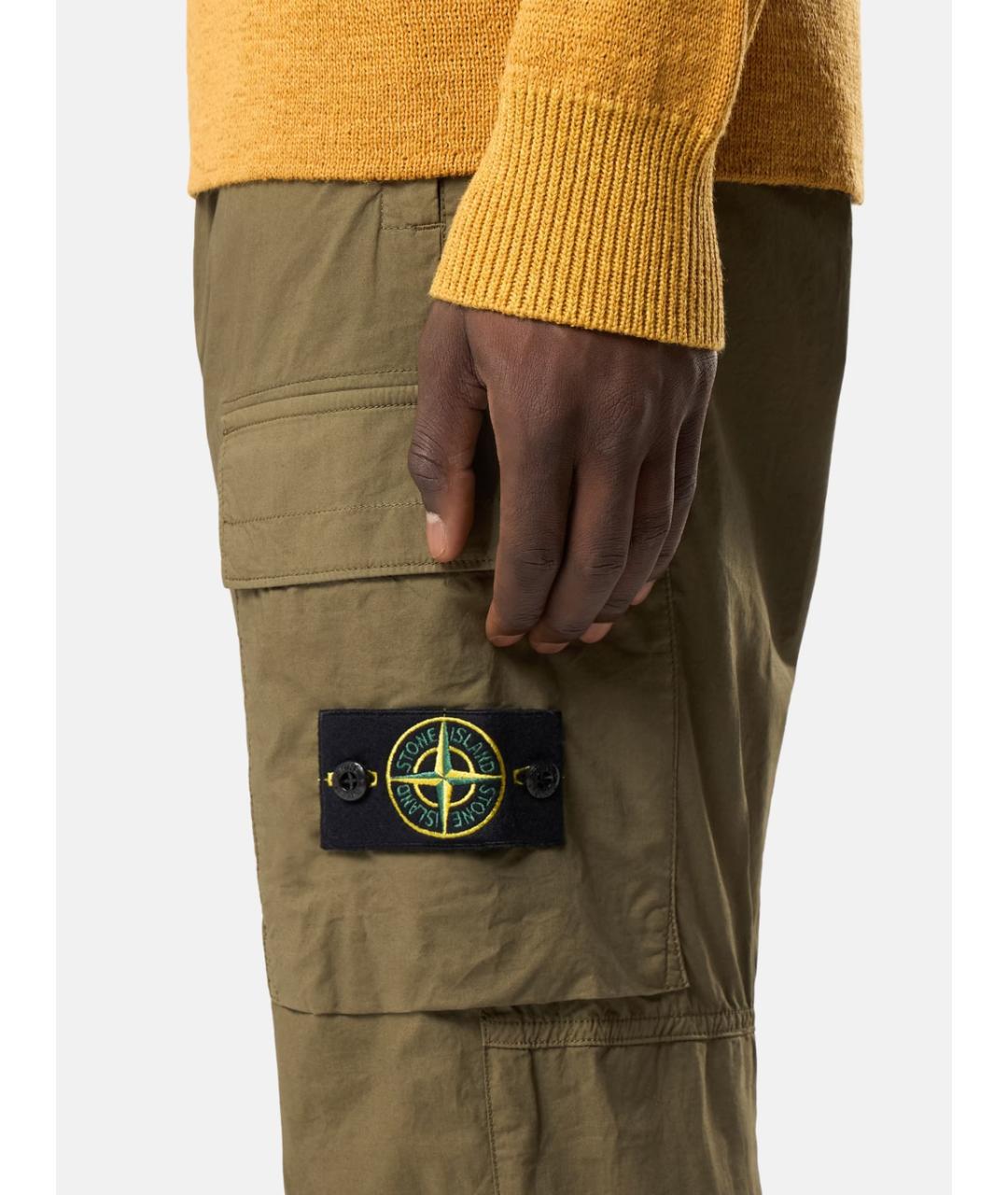 STONE ISLAND Зеленые хлопковые повседневные брюки, фото 3
