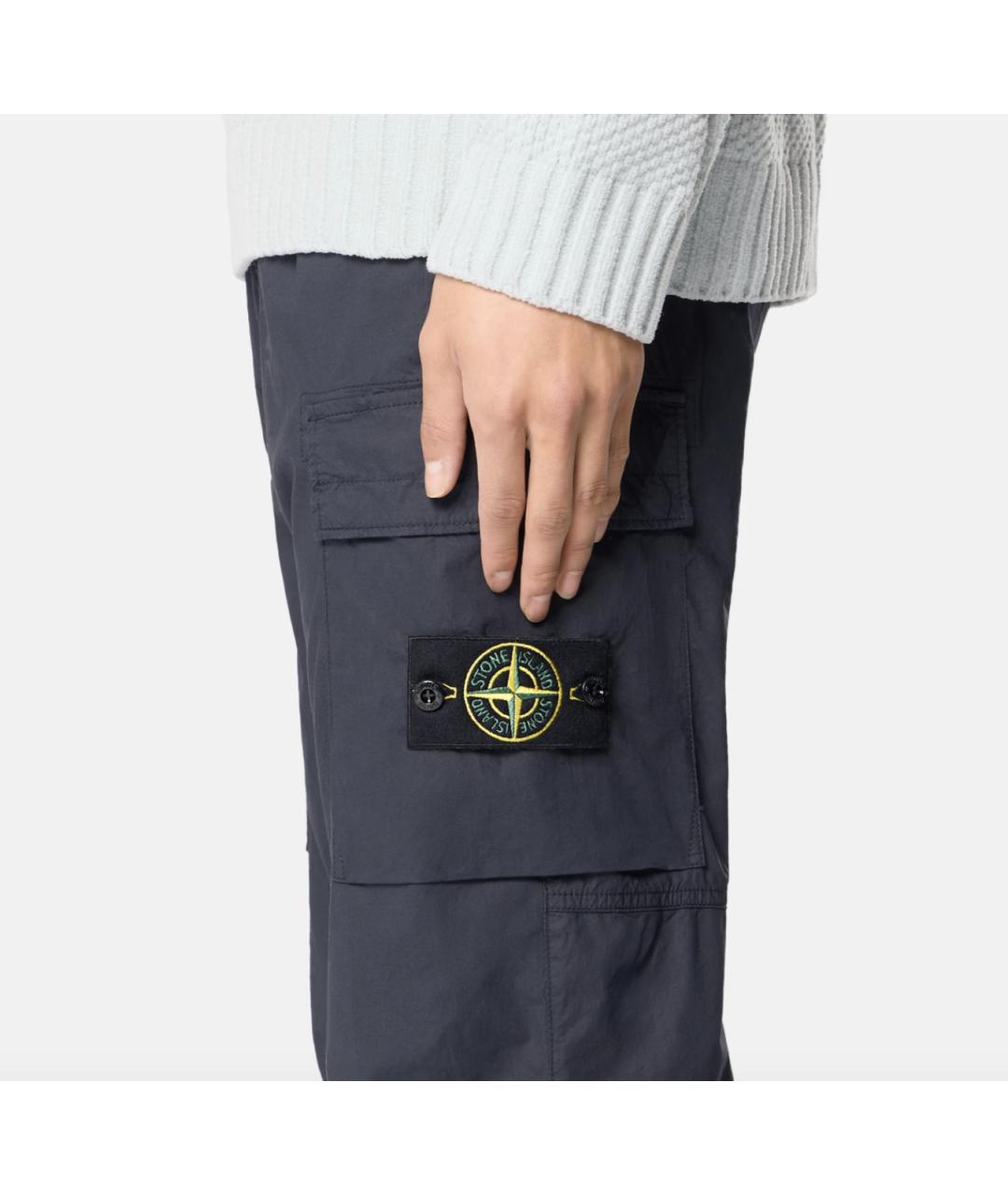 STONE ISLAND Темно-синие хлопко-эластановые повседневные брюки, фото 3