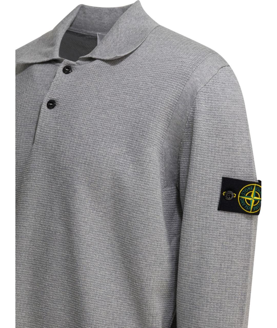 STONE ISLAND Серое хлопковое поло с длинным рукавом, фото 4
