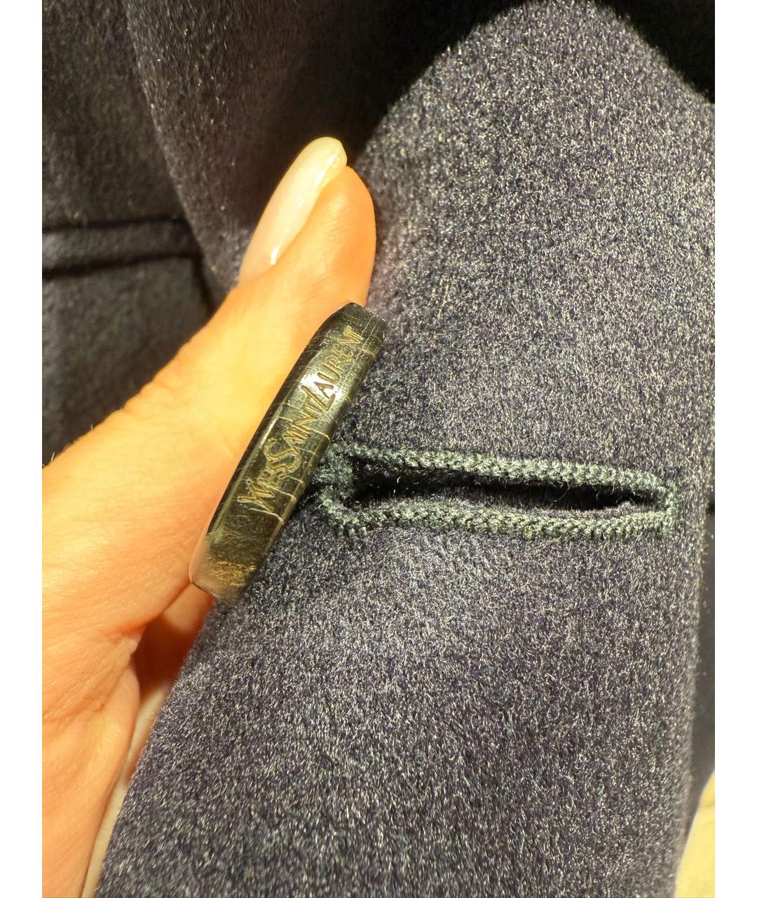 SAINT LAURENT Темно-синее шерстяное пальто, фото 3