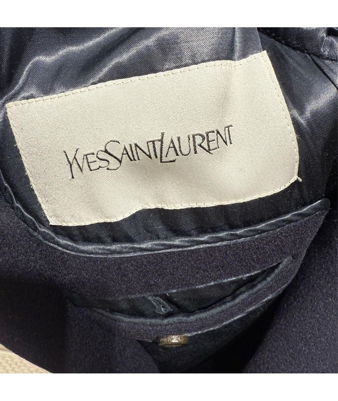 SAINT LAURENT Темно-синее шерстяное пальто, фото 4