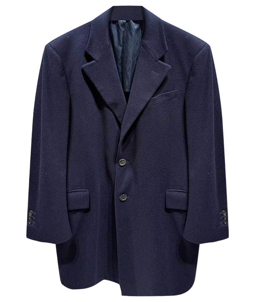 SAINT LAURENT Темно-синее шерстяное пальто, фото 1