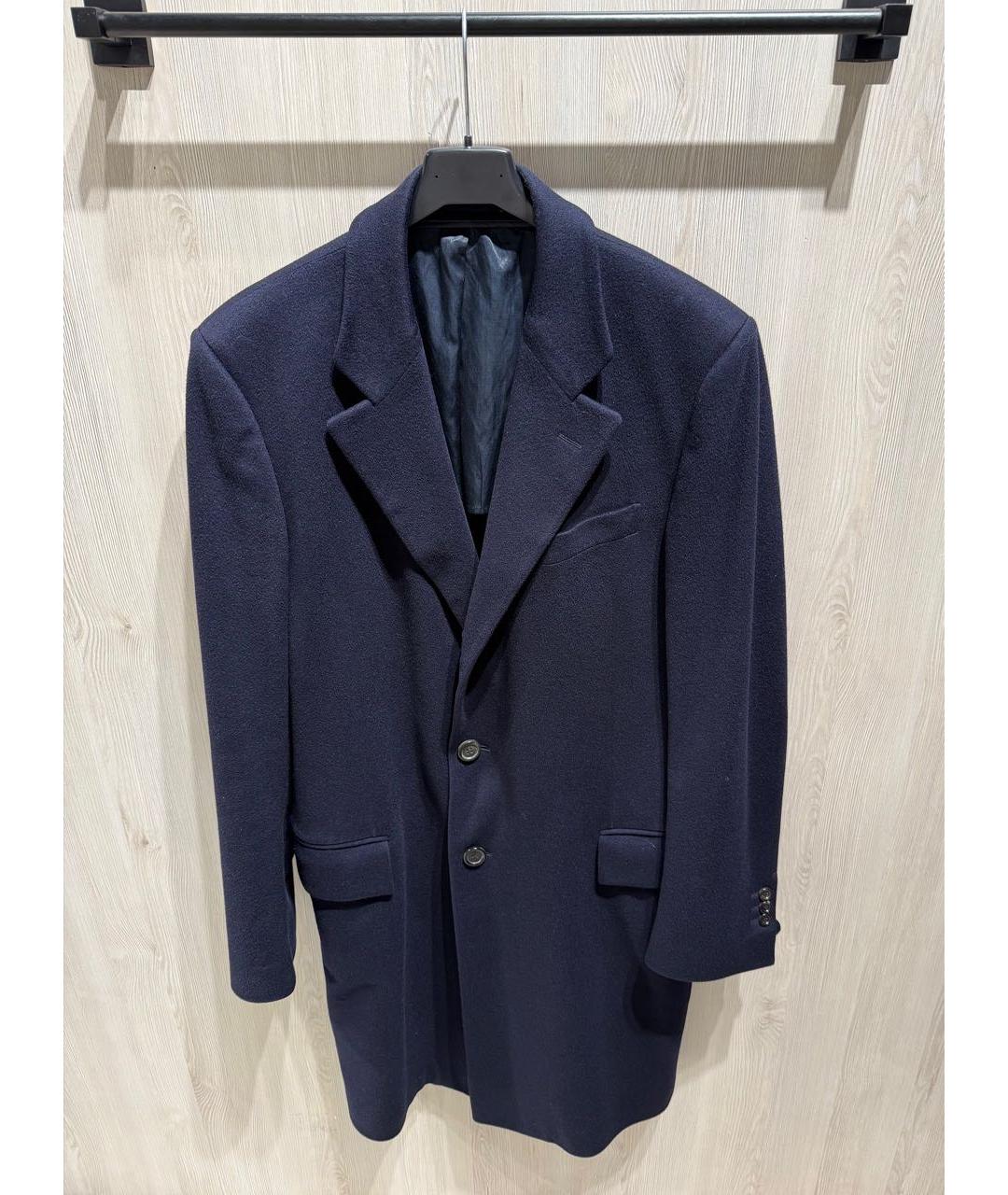 SAINT LAURENT Темно-синее шерстяное пальто, фото 7