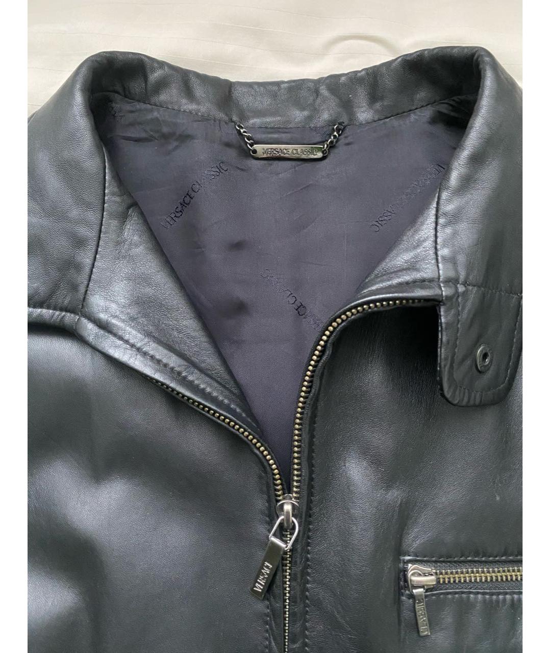 VERSACE Черная кожаная куртка, фото 3