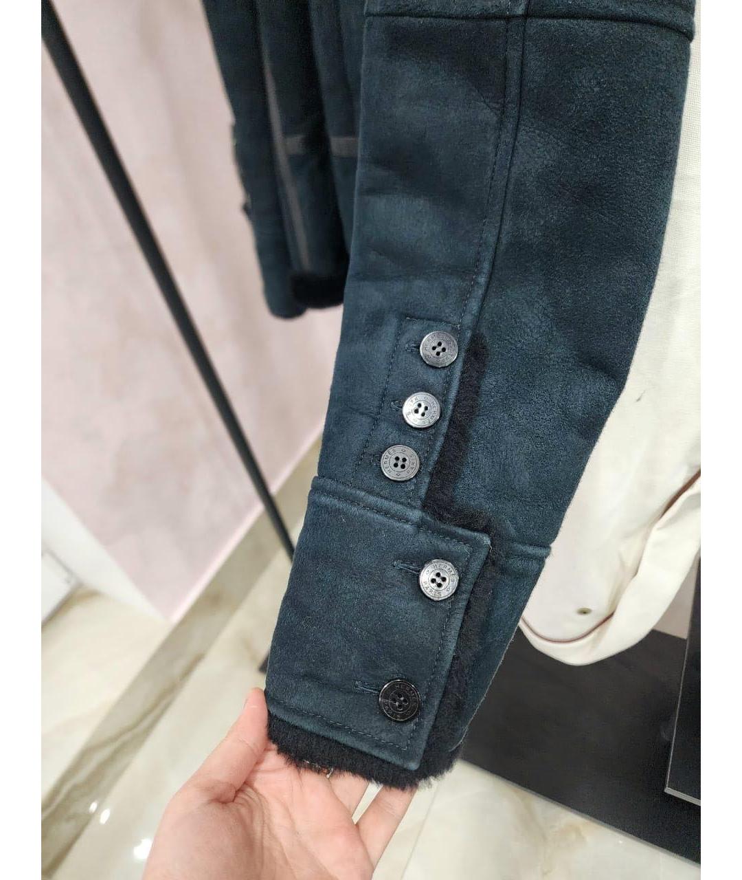 HERMES Темно-синяя кожаная дубленка, фото 4