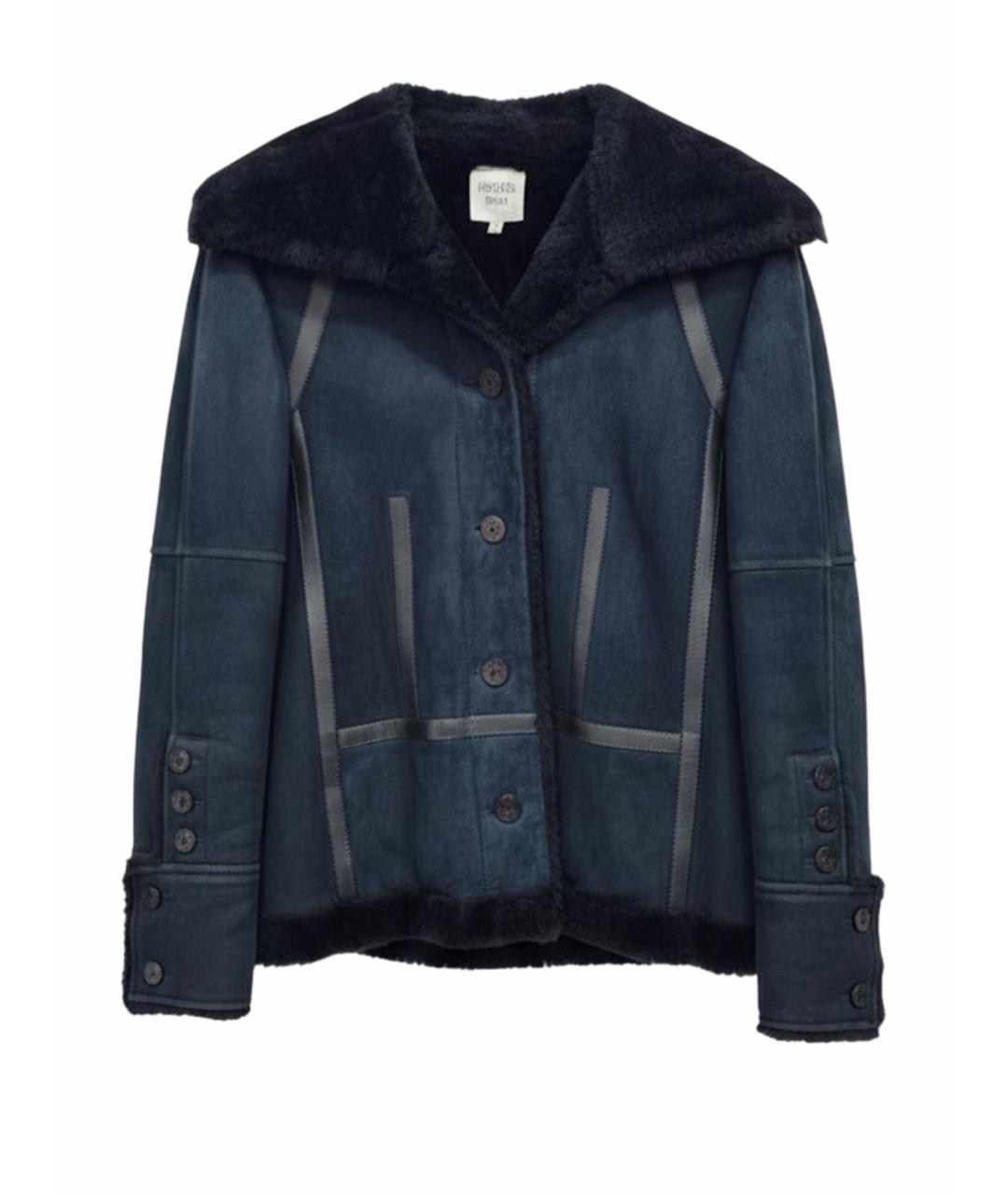 HERMES Темно-синяя кожаная дубленка, фото 1