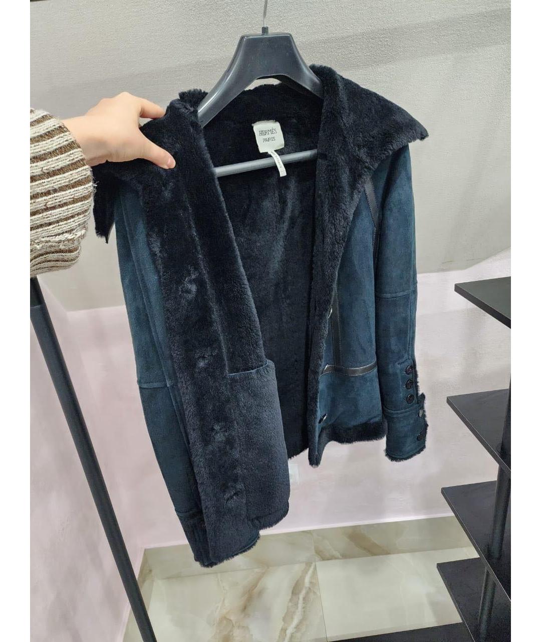 HERMES Темно-синяя кожаная дубленка, фото 2