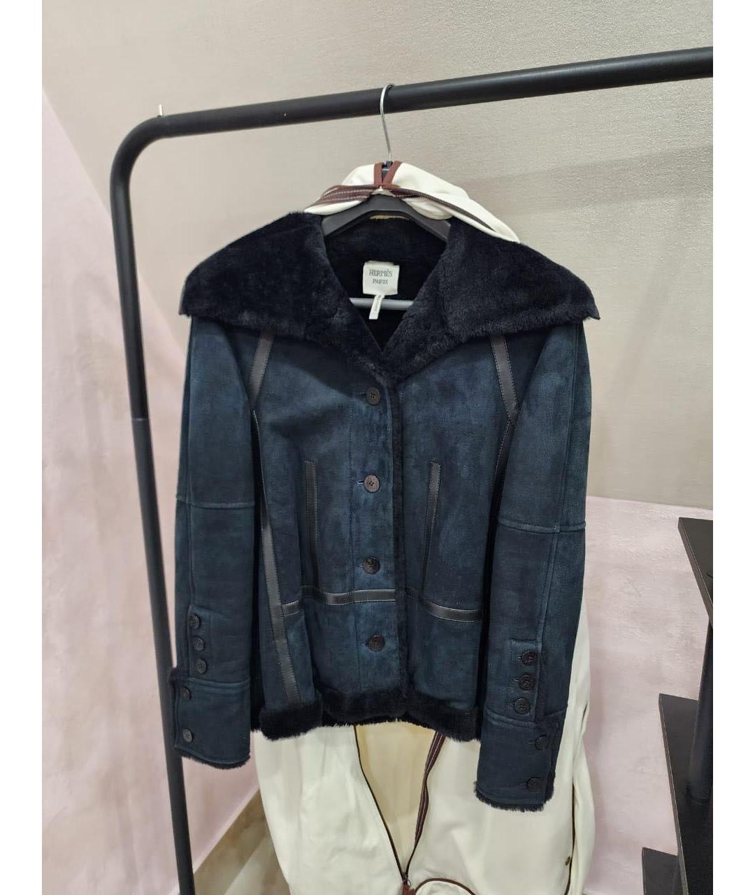 HERMES Темно-синяя кожаная дубленка, фото 5