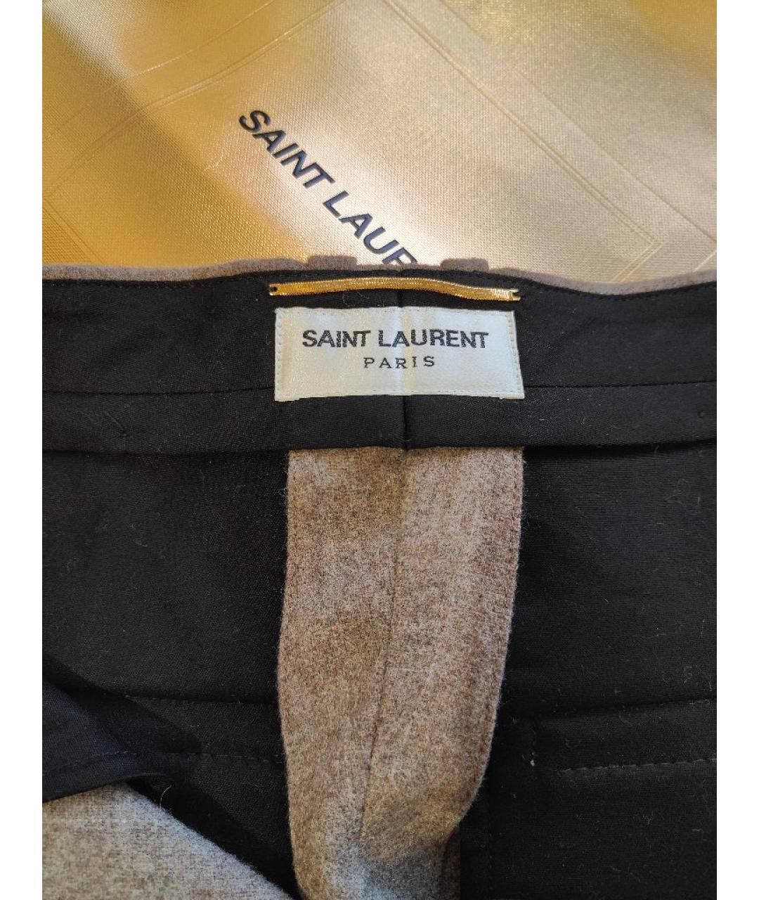 SAINT LAURENT Бежевые шерстяные брюки широкие, фото 3