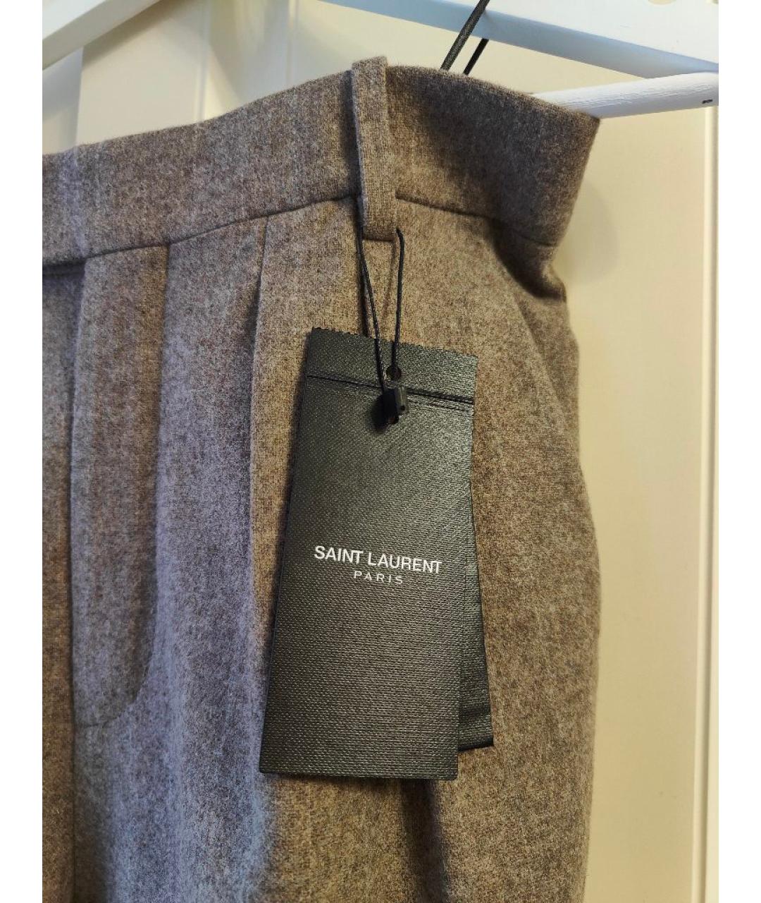 SAINT LAURENT Бежевые шерстяные брюки широкие, фото 8