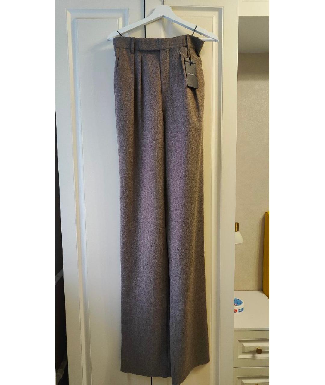 SAINT LAURENT Бежевые шерстяные брюки широкие, фото 7