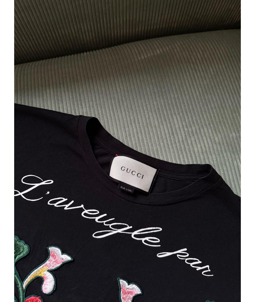 GUCCI Черная хлопковая футболка, фото 2