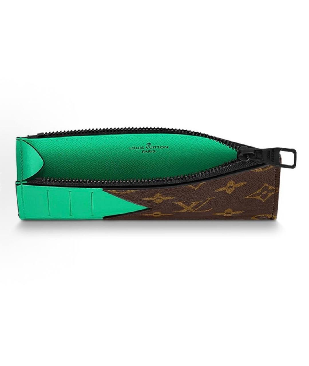 LOUIS VUITTON Зеленый кожаный кардхолдер, фото 3