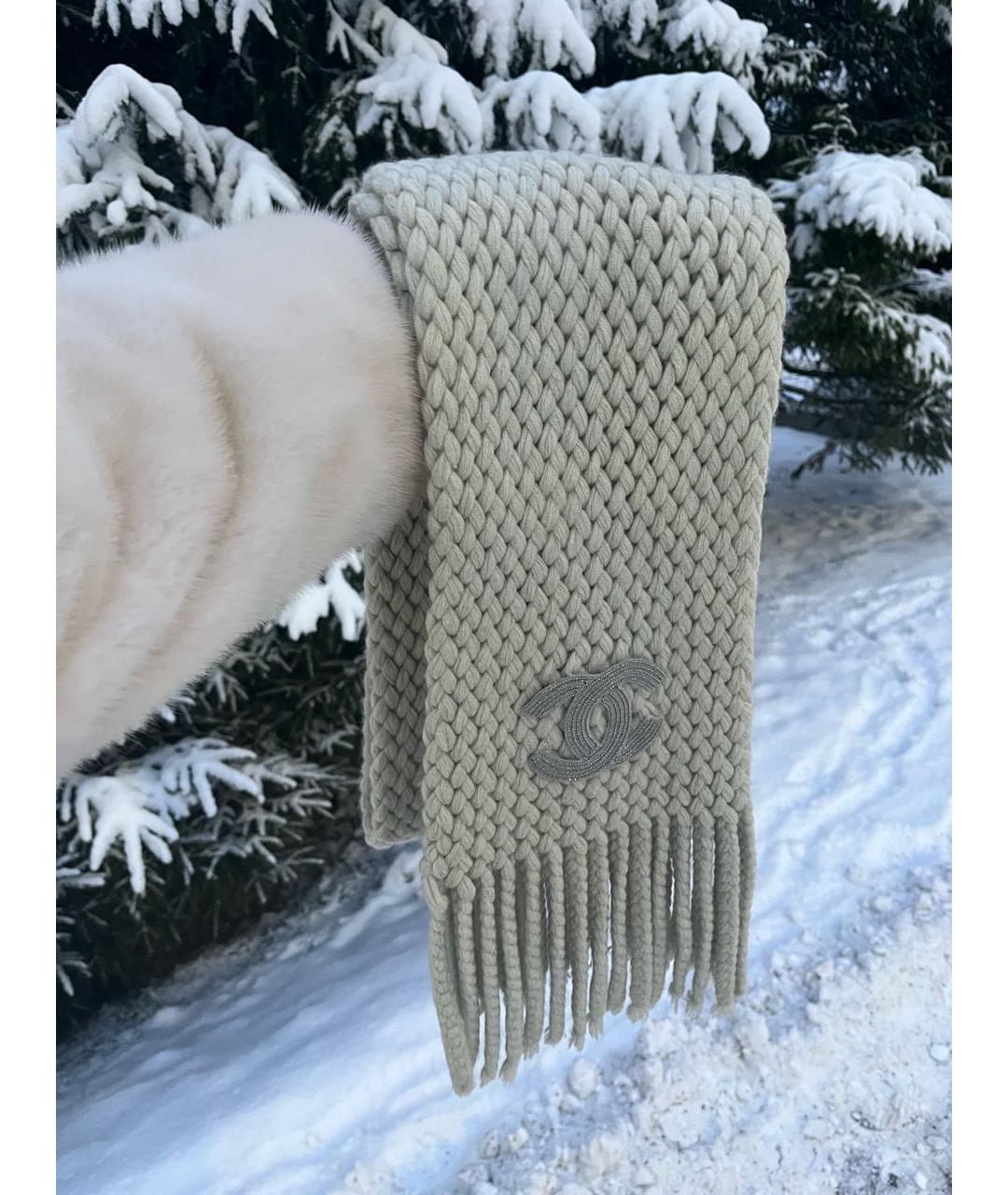 CHANEL Серый кашемировый шарф, фото 5