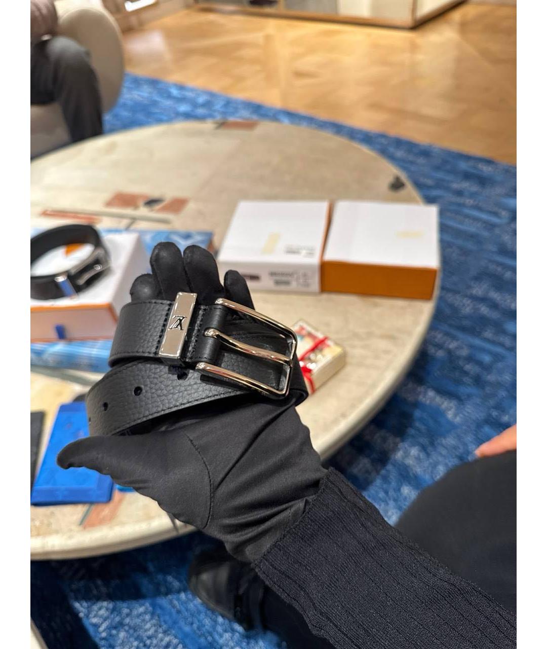 LOUIS VUITTON Черный кожаный ремень, фото 3