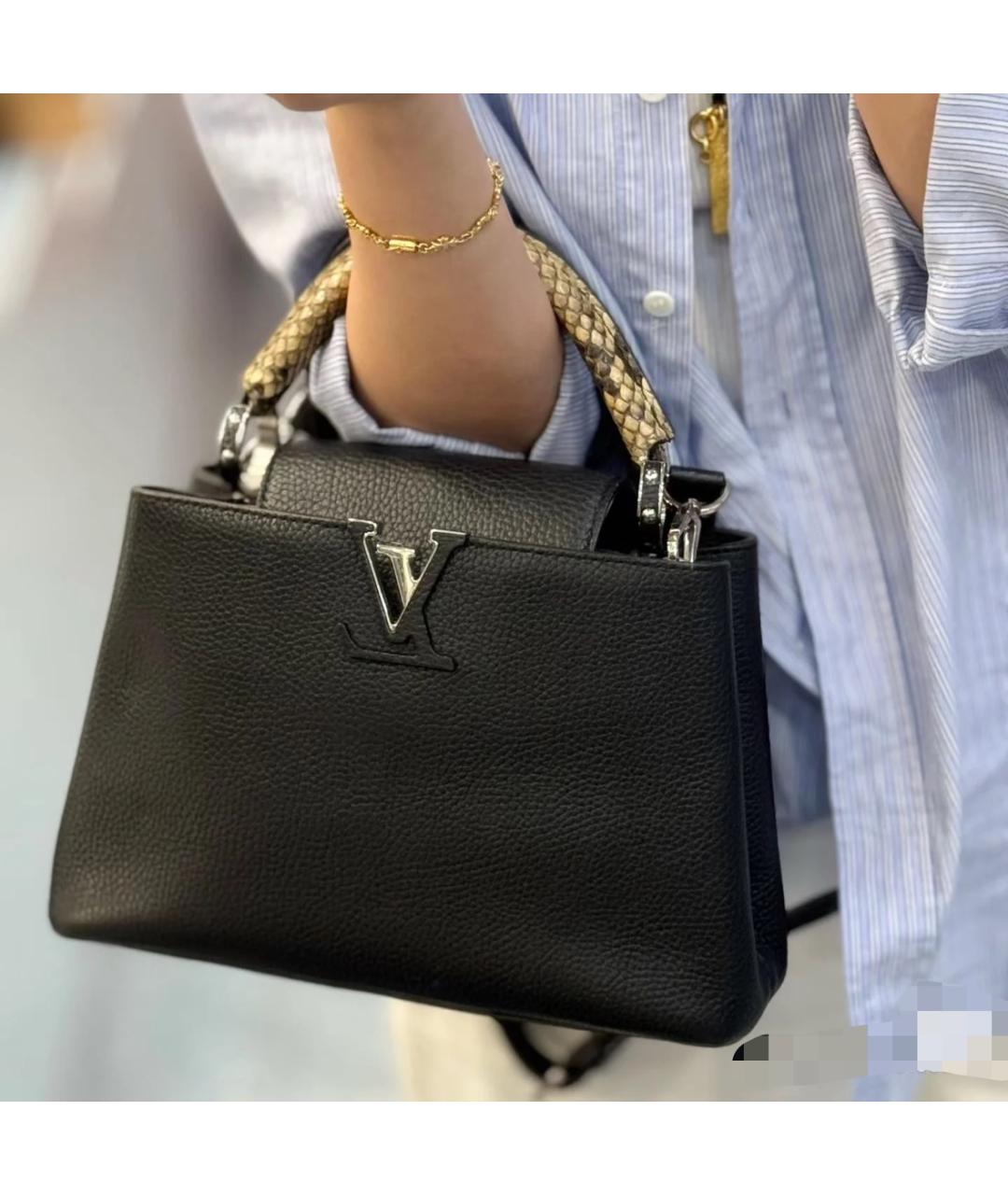 LOUIS VUITTON Черная кожаная сумка с короткими ручками, фото 8