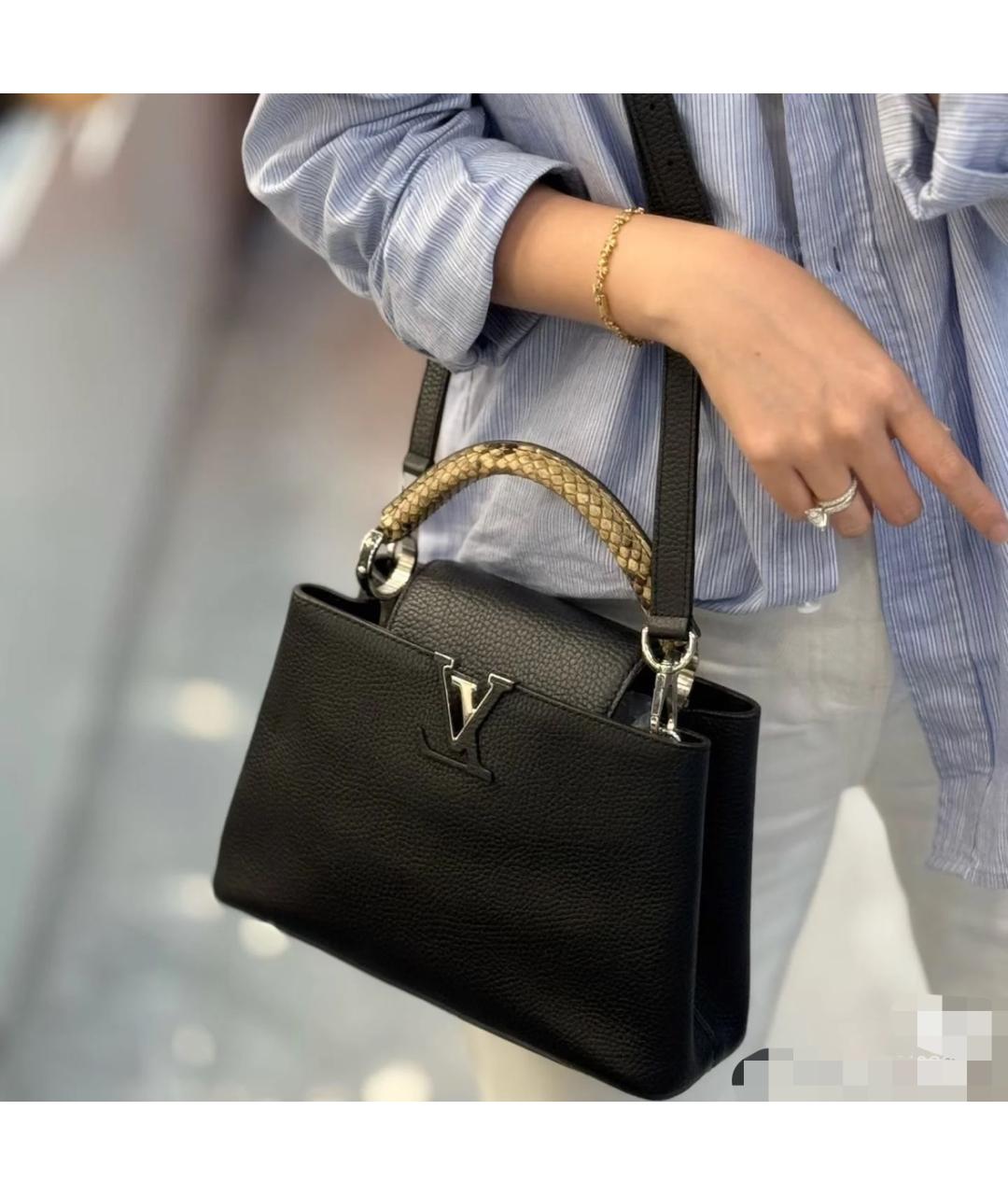 LOUIS VUITTON Черная кожаная сумка с короткими ручками, фото 9