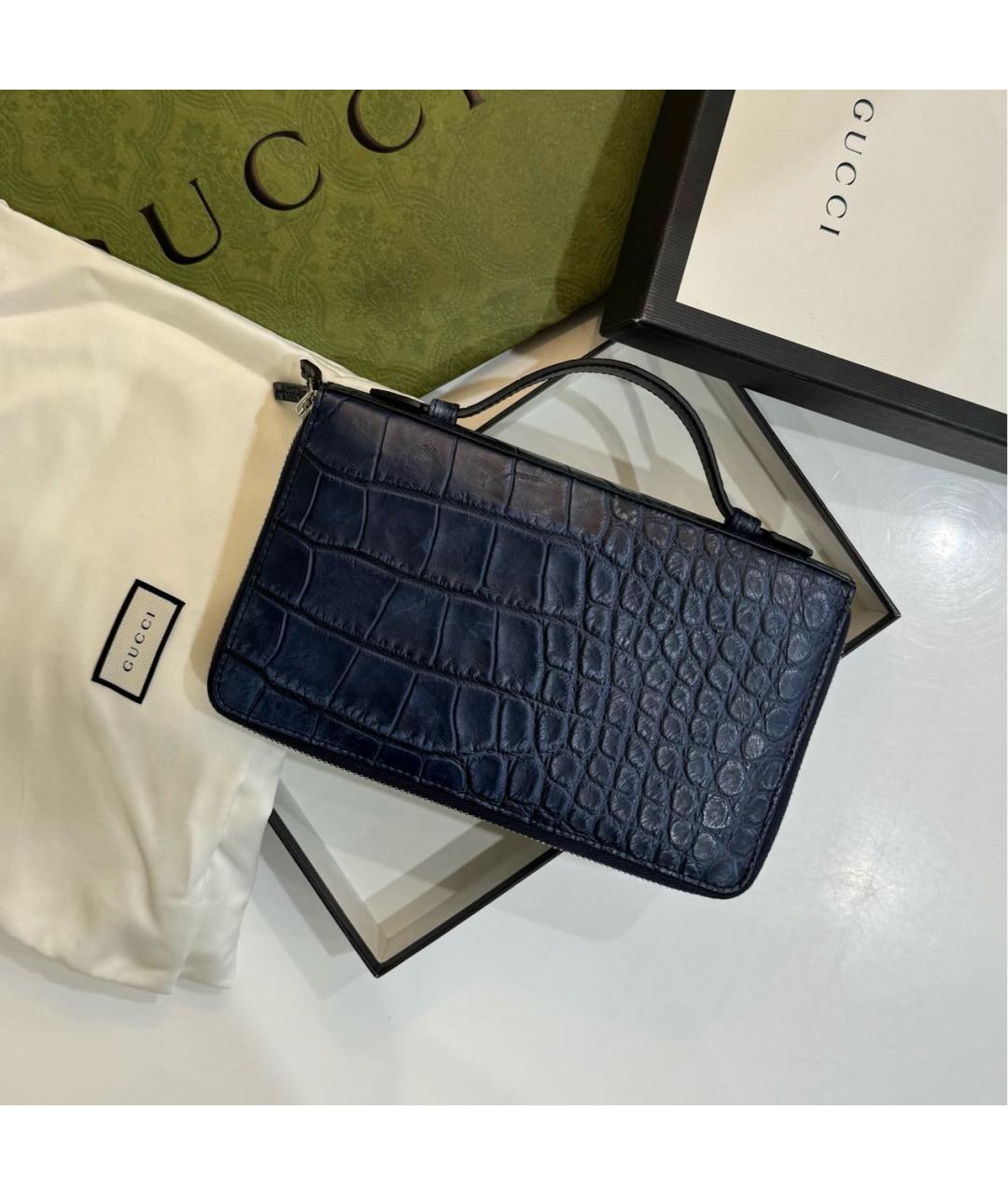 GUCCI Синяя кожаная барсетка, фото 6