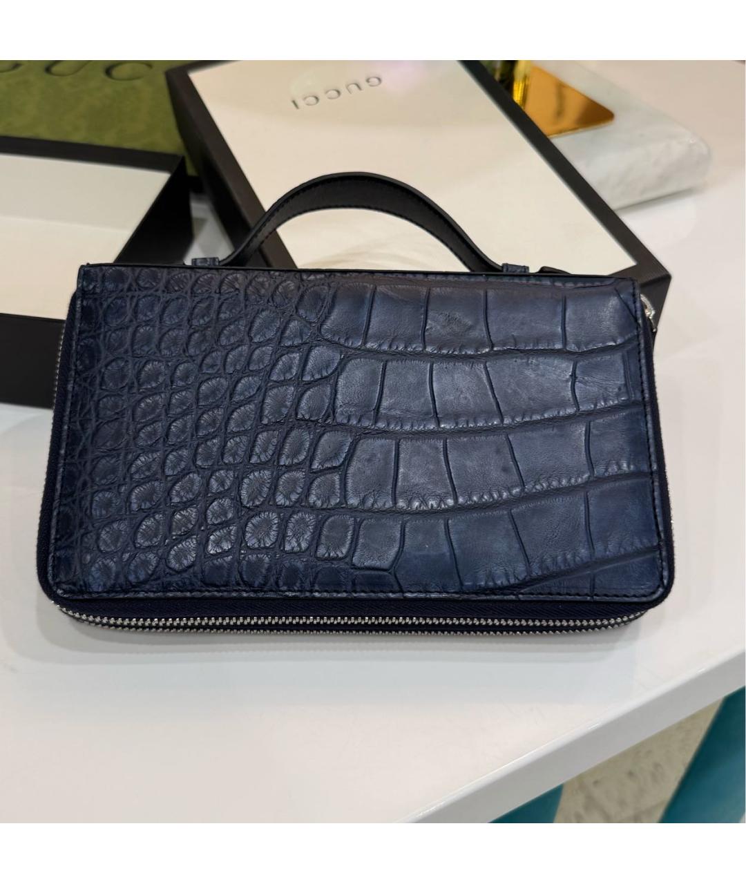 GUCCI Синяя кожаная барсетка, фото 3