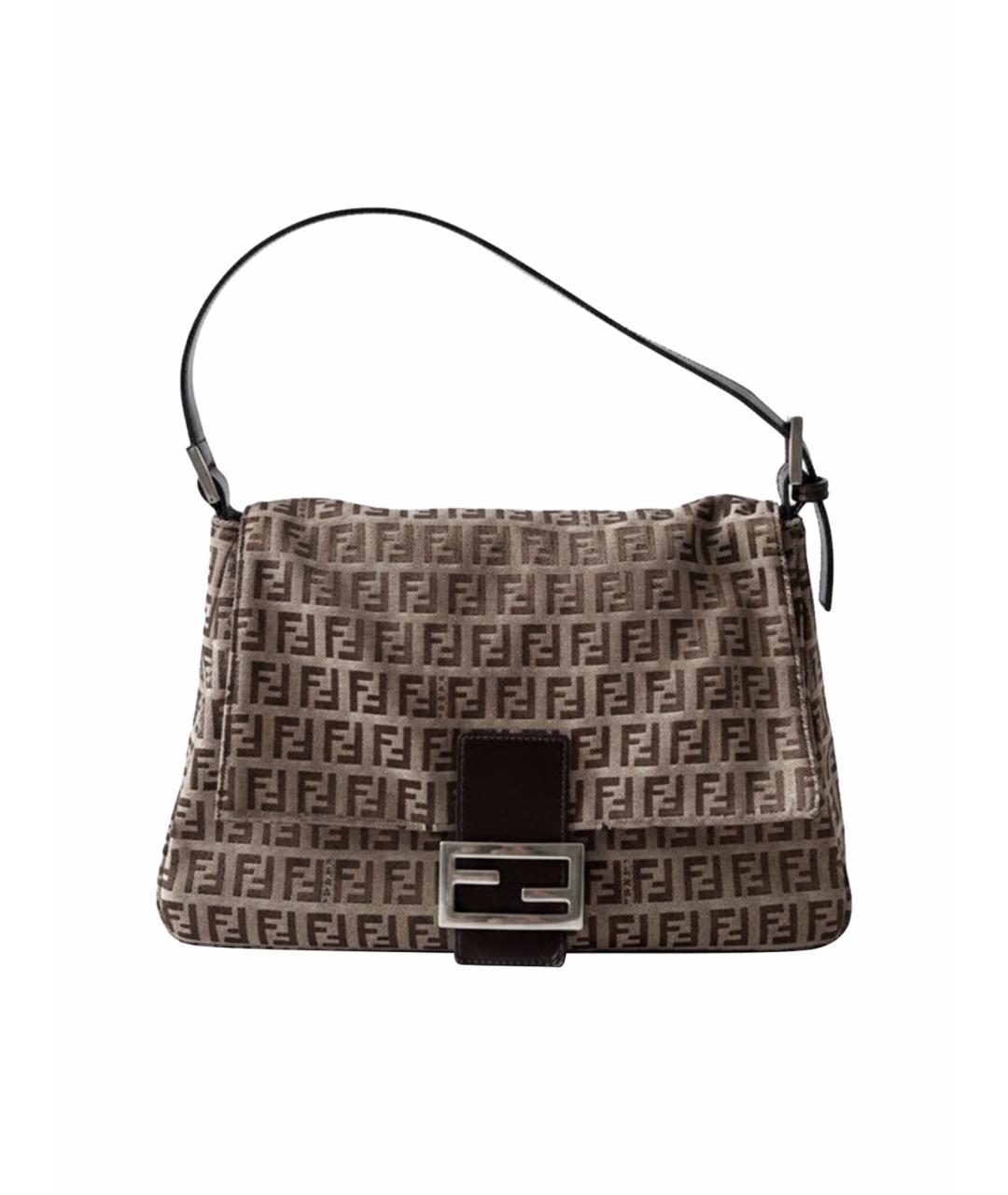 FENDI Бежевая тканевая сумка с короткими ручками, фото 1