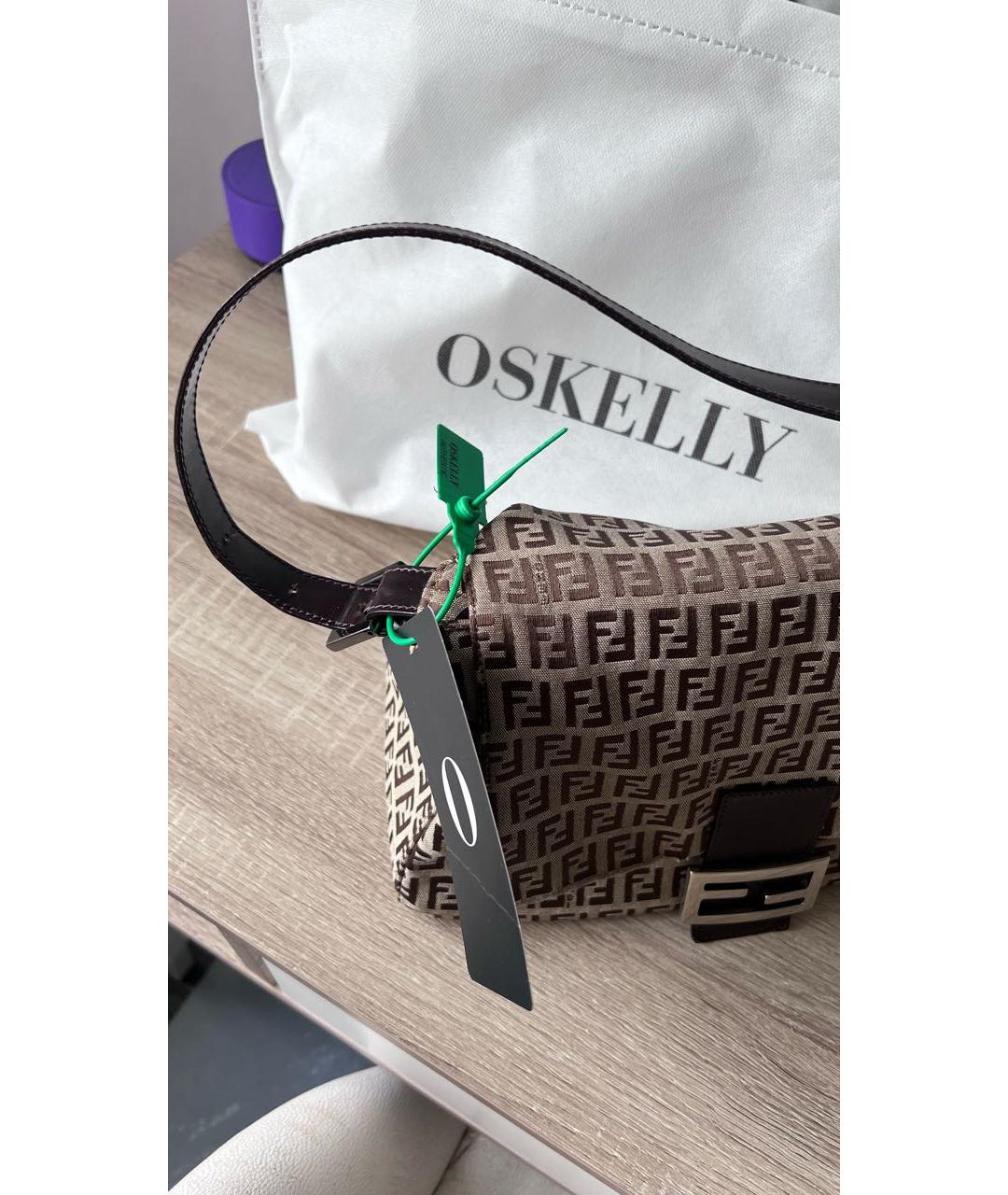 FENDI Бежевая тканевая сумка с короткими ручками, фото 2