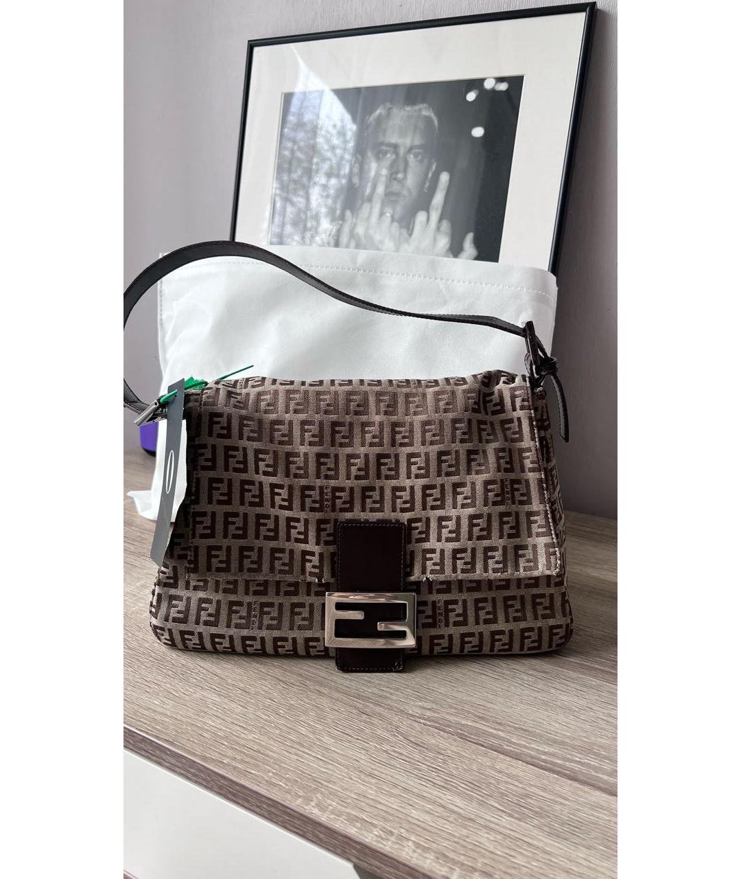 FENDI Бежевая тканевая сумка с короткими ручками, фото 9