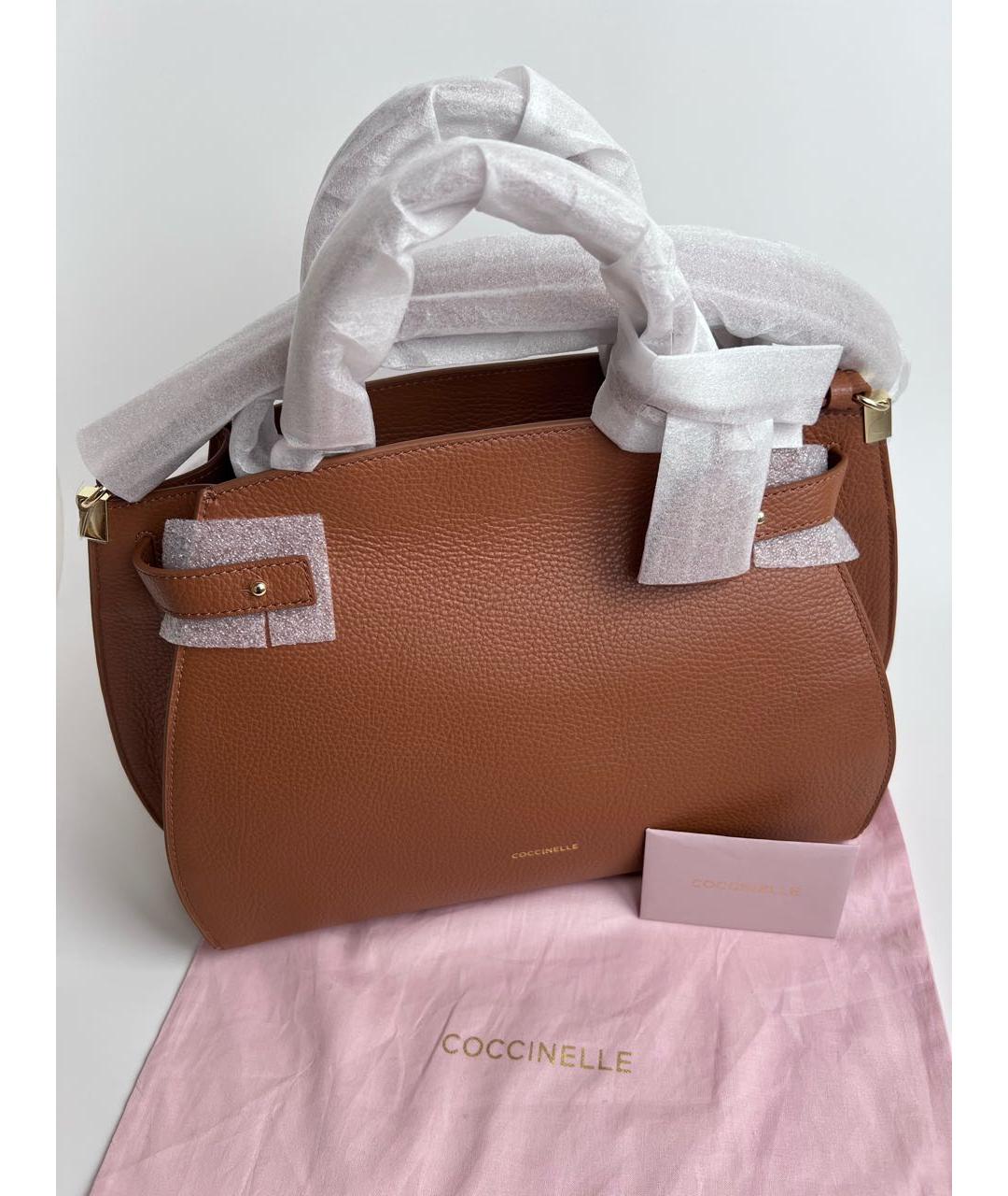 COCCINELLE Коричневая кожаная сумка с короткими ручками, фото 3