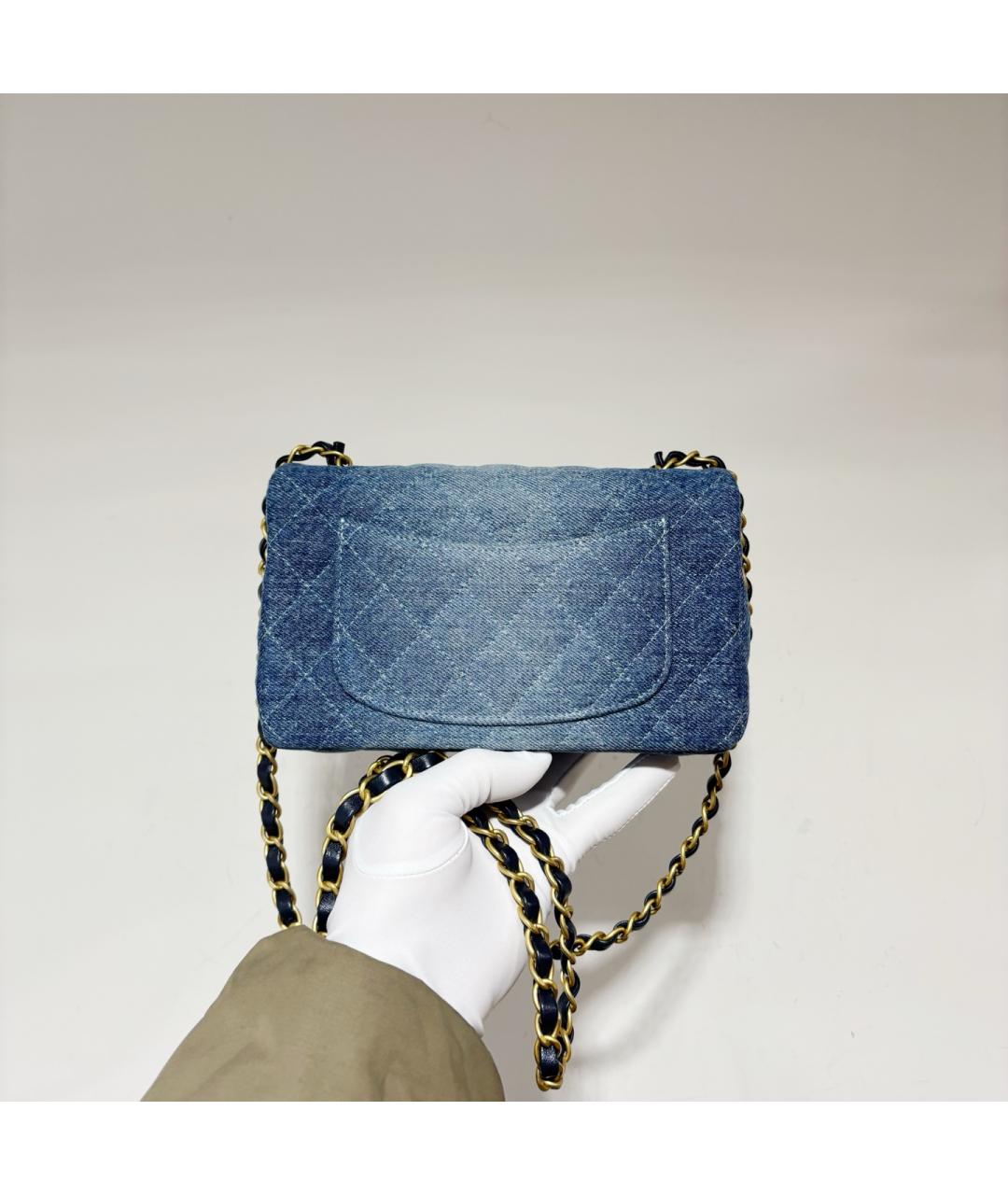 CHANEL Голубая деним сумка через плечо, фото 3