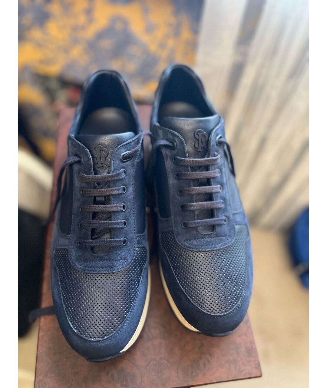 STEFANO RICCI Темно-синие замшевые высокие кроссовки / кеды, фото 2