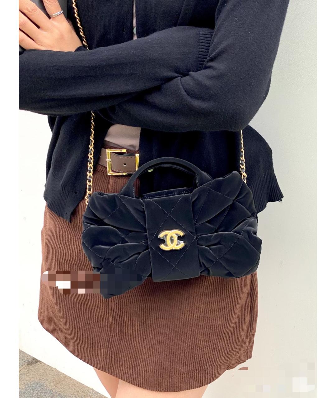 CHANEL Черная бархатная сумка с короткими ручками, фото 9