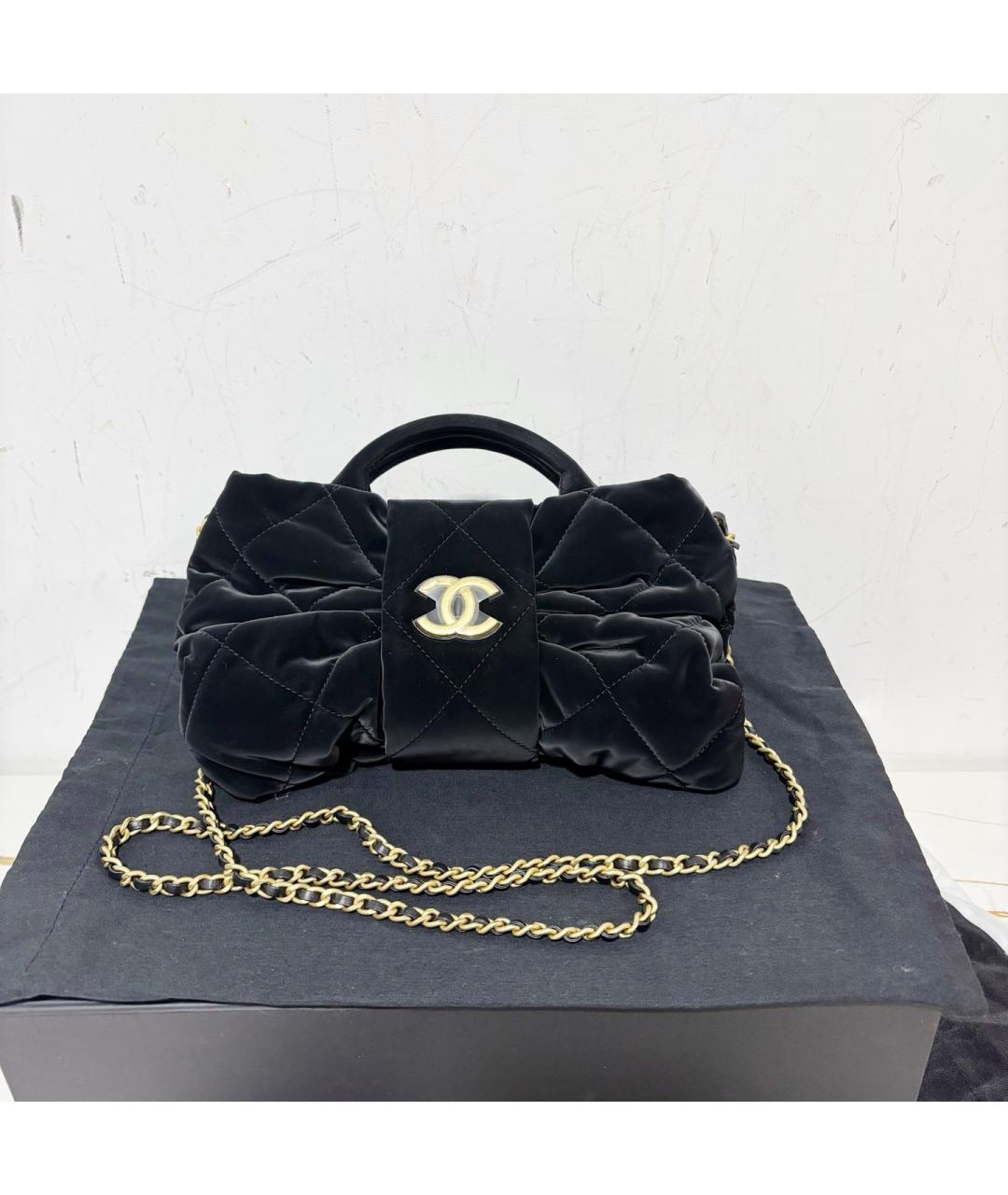 CHANEL Черная бархатная сумка с короткими ручками, фото 10