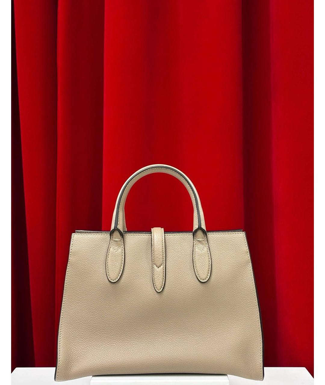 GUCCI Бежевая кожаная сумка с короткими ручками, фото 6