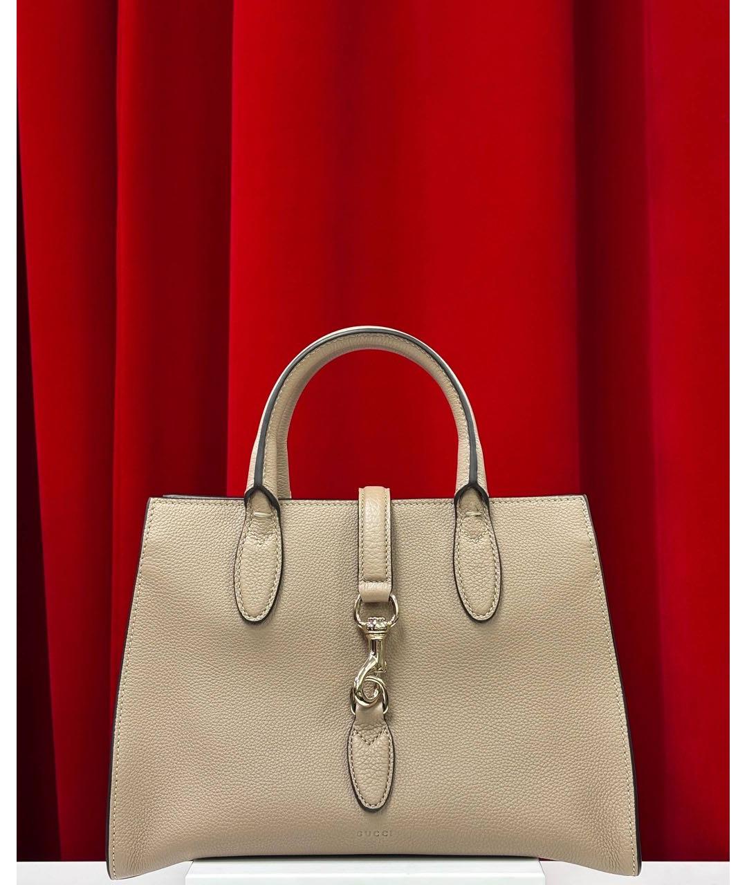 GUCCI Бежевая кожаная сумка с короткими ручками, фото 5