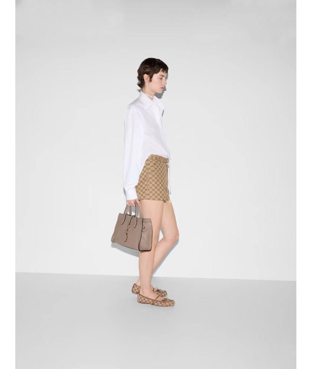 GUCCI Бежевая кожаная сумка с короткими ручками, фото 4