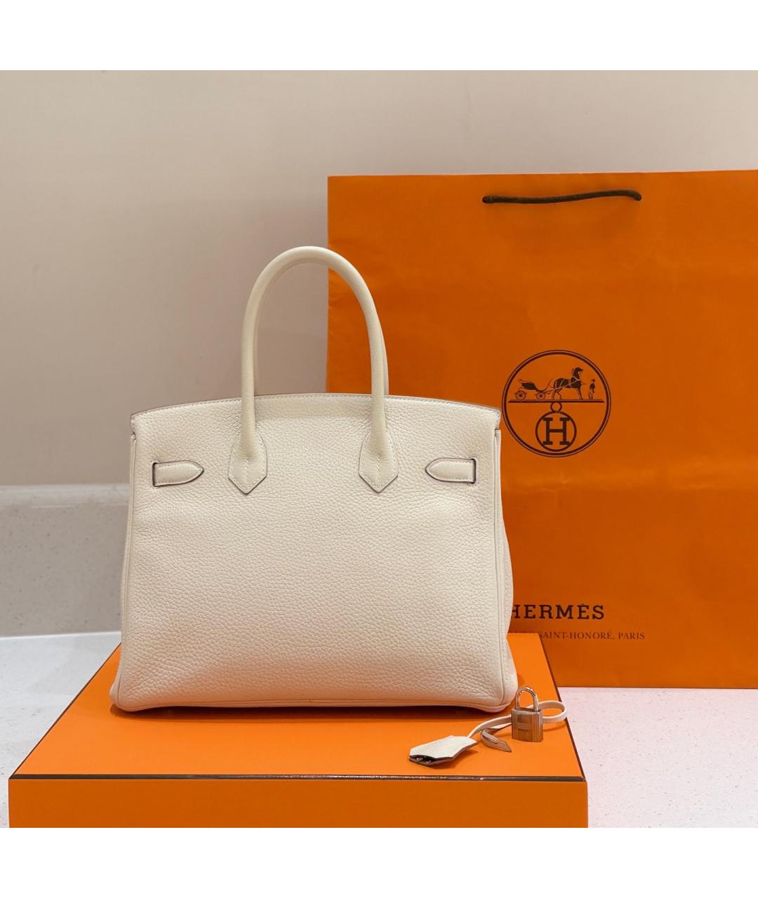 HERMES Белая кожаная сумка с короткими ручками, фото 4