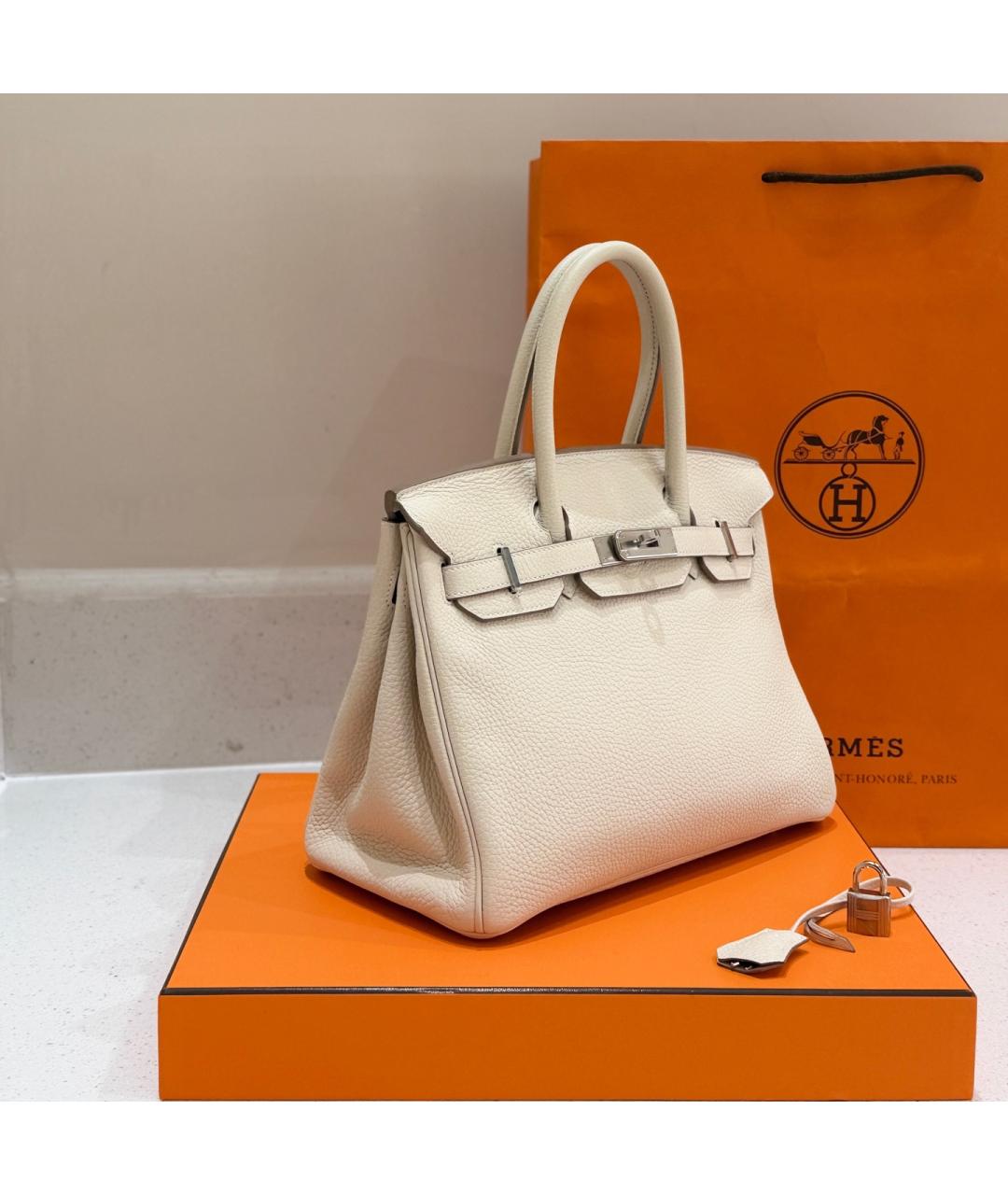 HERMES Белая кожаная сумка с короткими ручками, фото 2
