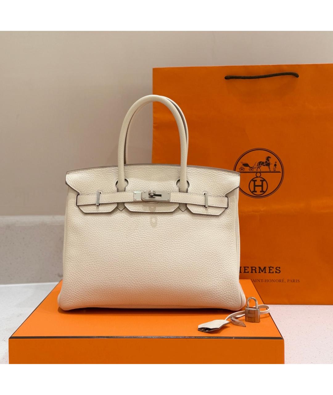 HERMES Белая кожаная сумка с короткими ручками, фото 7