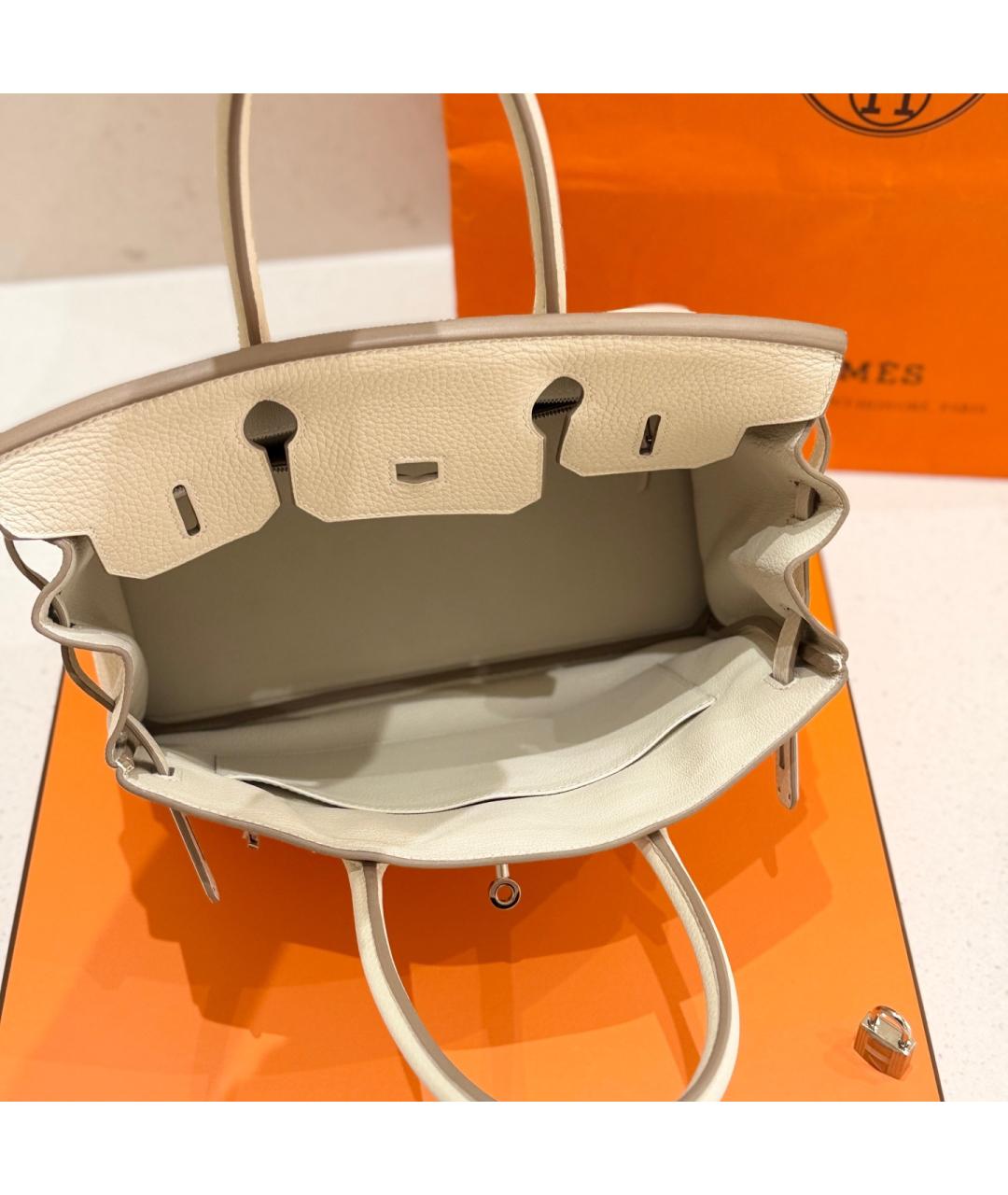 HERMES Белая кожаная сумка с короткими ручками, фото 6