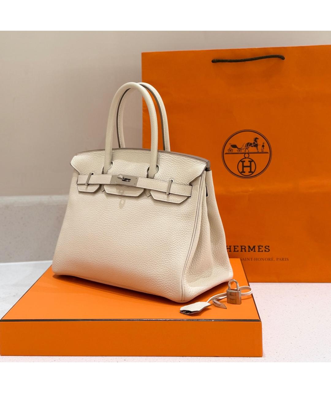 HERMES Белая кожаная сумка с короткими ручками, фото 3