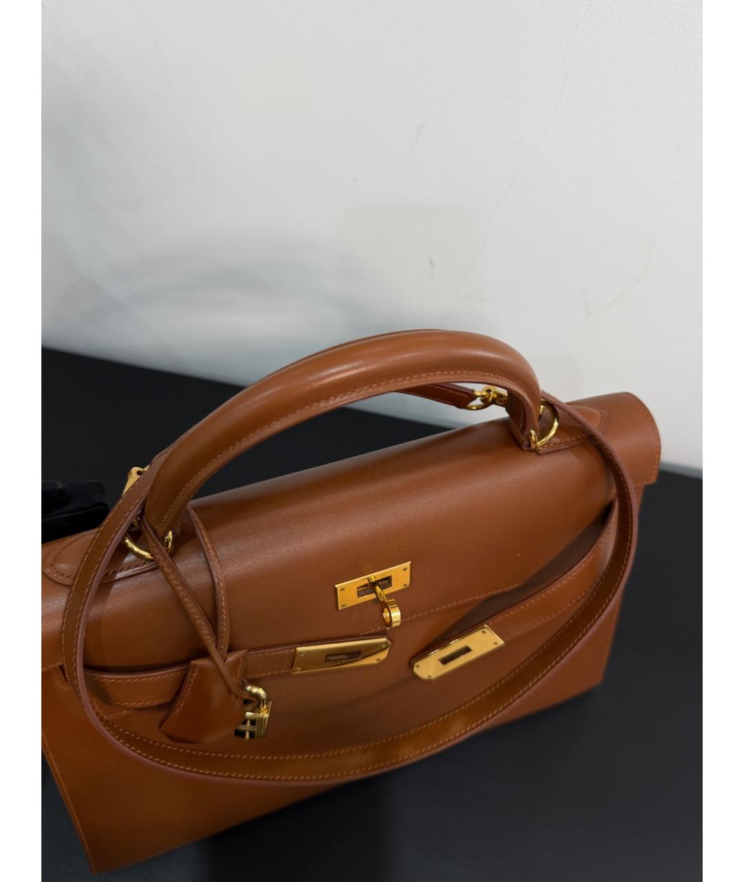 HERMES Коричневая кожаная сумка с короткими ручками, фото 6