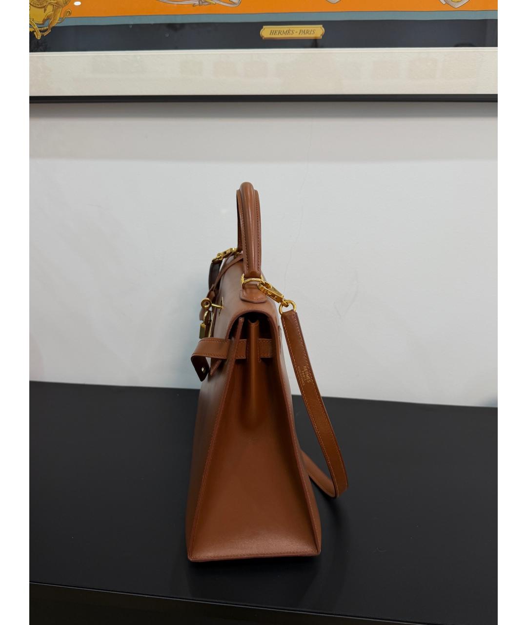 HERMES Коричневая кожаная сумка с короткими ручками, фото 3