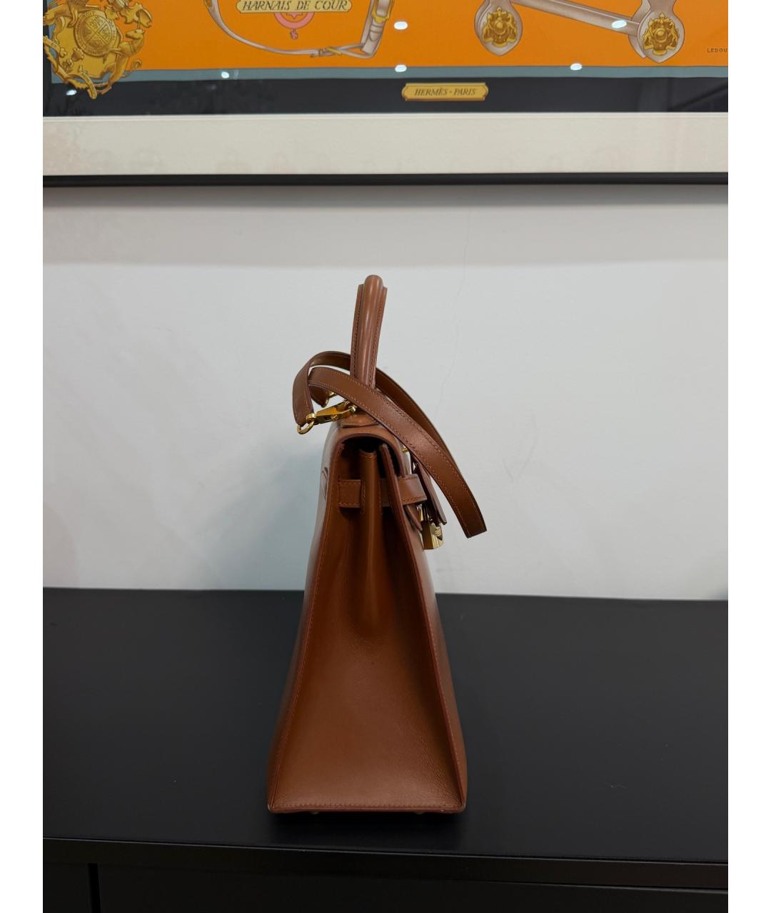 HERMES Коричневая кожаная сумка с короткими ручками, фото 5