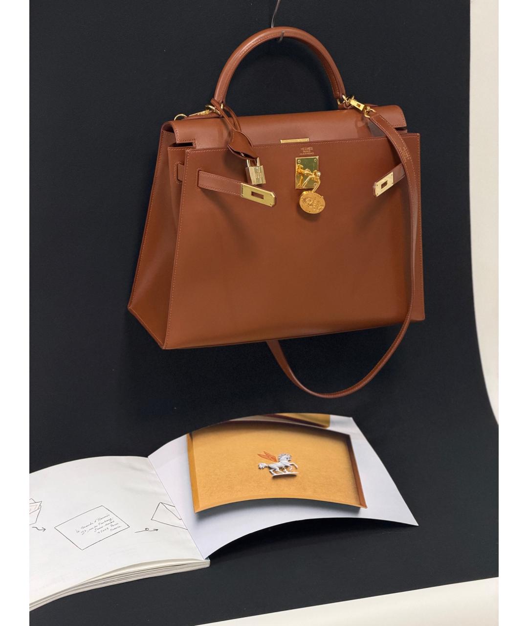 HERMES Коричневая кожаная сумка с короткими ручками, фото 2
